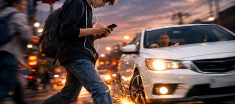 Teenager abgelenkt im Verkehr“